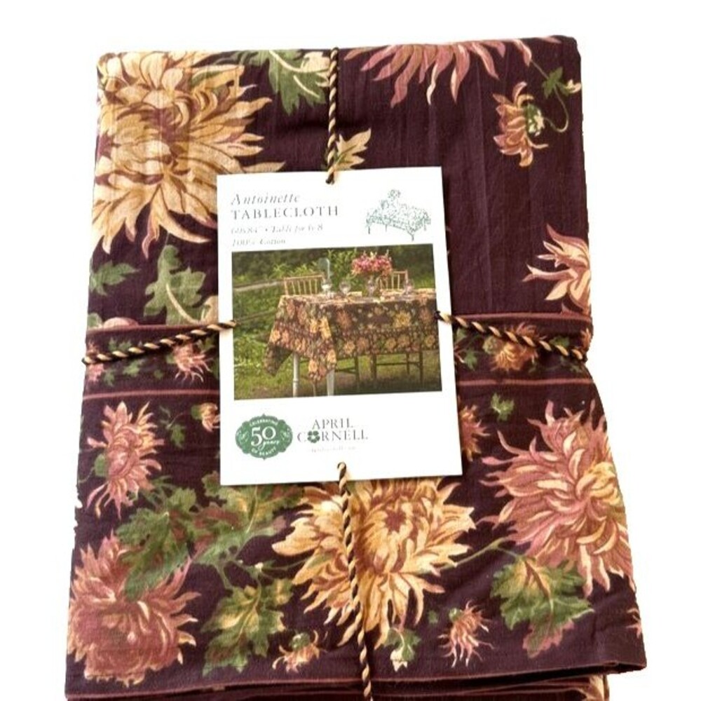 April Cornell Antoinette Tablecloth 60x84 Floral Fall Thanksgiving Autumn Cotton